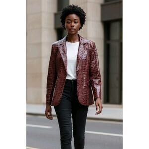 Bamboo Traders Womens Size M Red Snake Croc Pattern Jacket Glossy Moto MOBWIFE